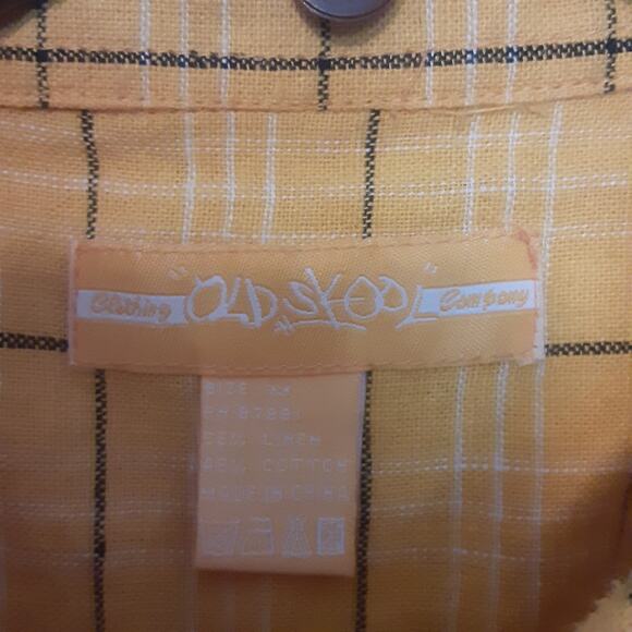 Old Skool OS Short Sleeve Button Up Shirt Mens M Yellow Linen Blend Collared - Picture 3 of 7